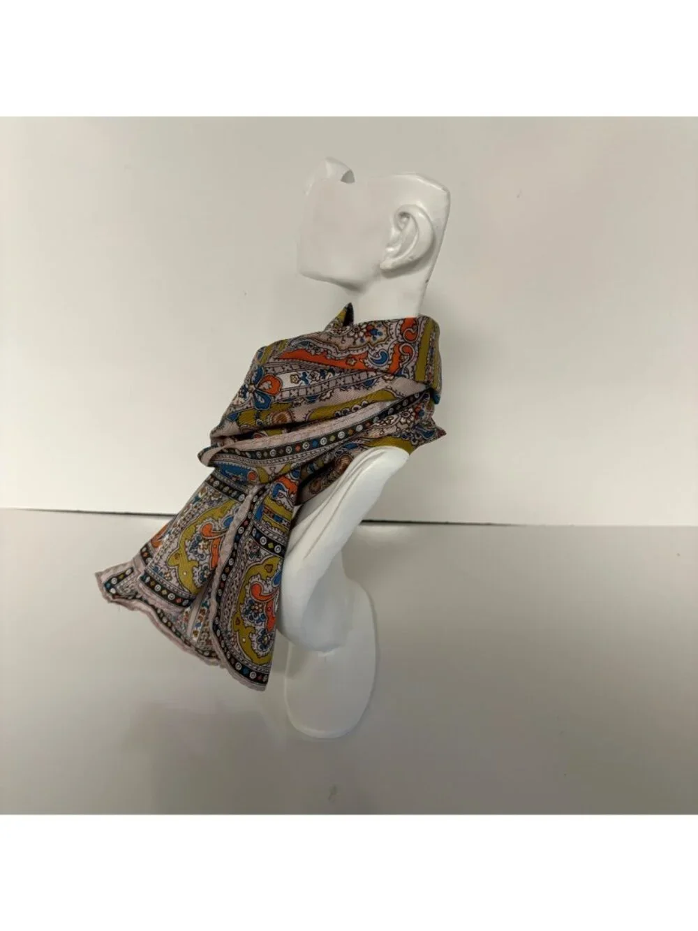 Paisley Acetate Scarf Twill Handprinted Made In Japan Multicolor Vintage